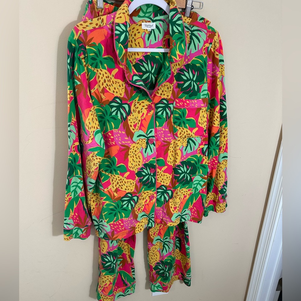 BedHead Pink Green & Yellow Tropical Leopard Pajama Set